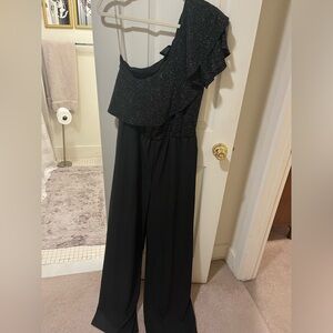 Black jumpsuit, glitter top